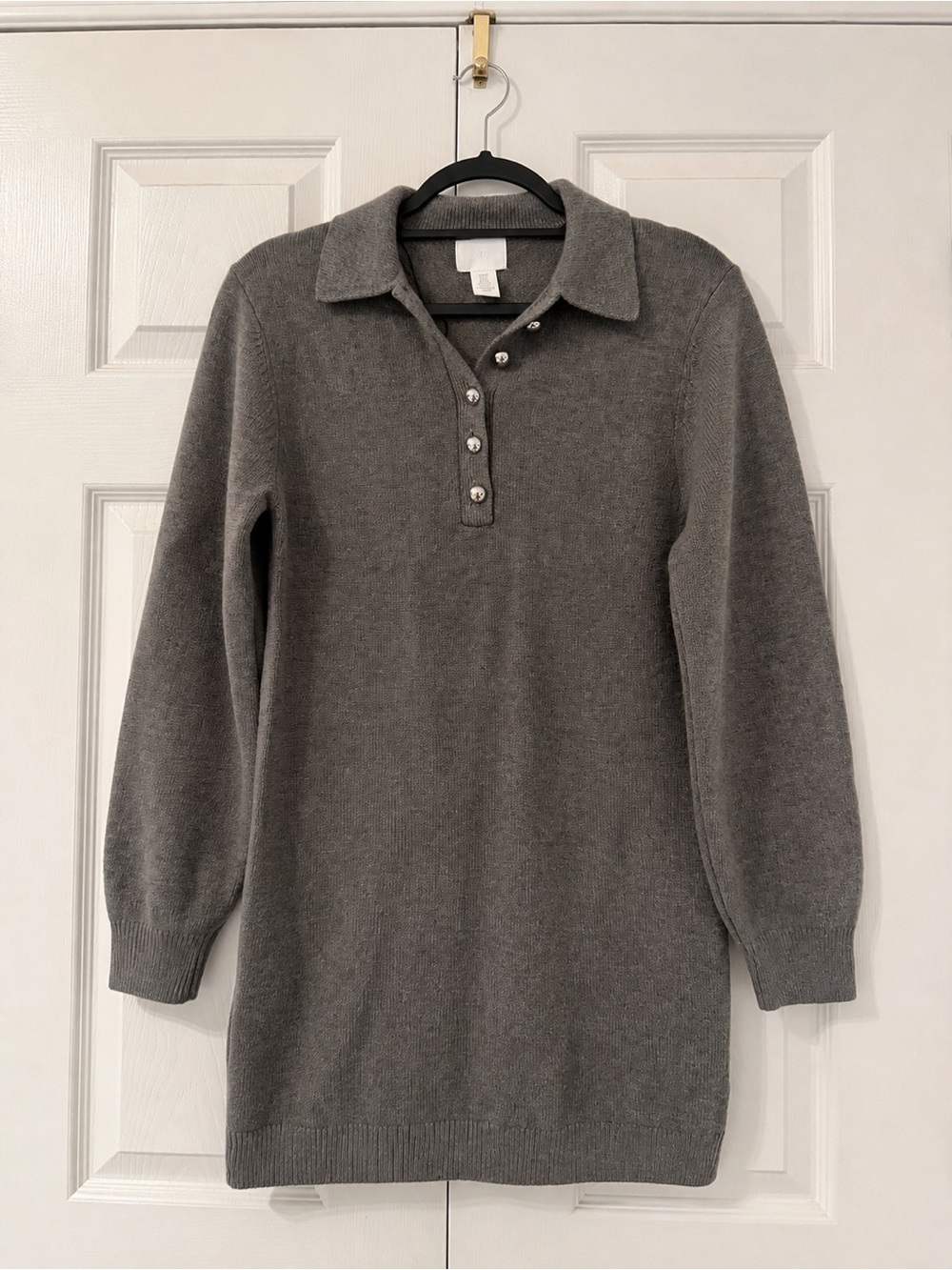 Grey Knit Polo Sweater Dress Long Sleeve XS